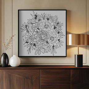 Nanette flower bouquet in black and white Poster