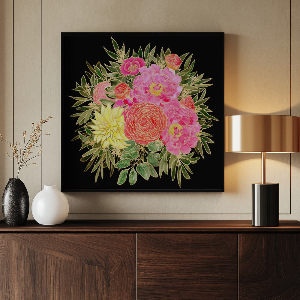 Colorful Nanette bouquet in black Poster