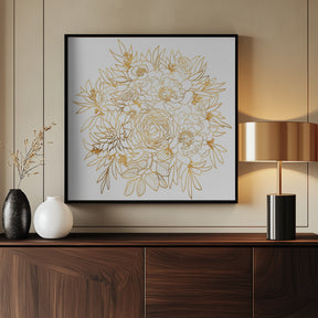 Nanette line art bouquet in gold Poster