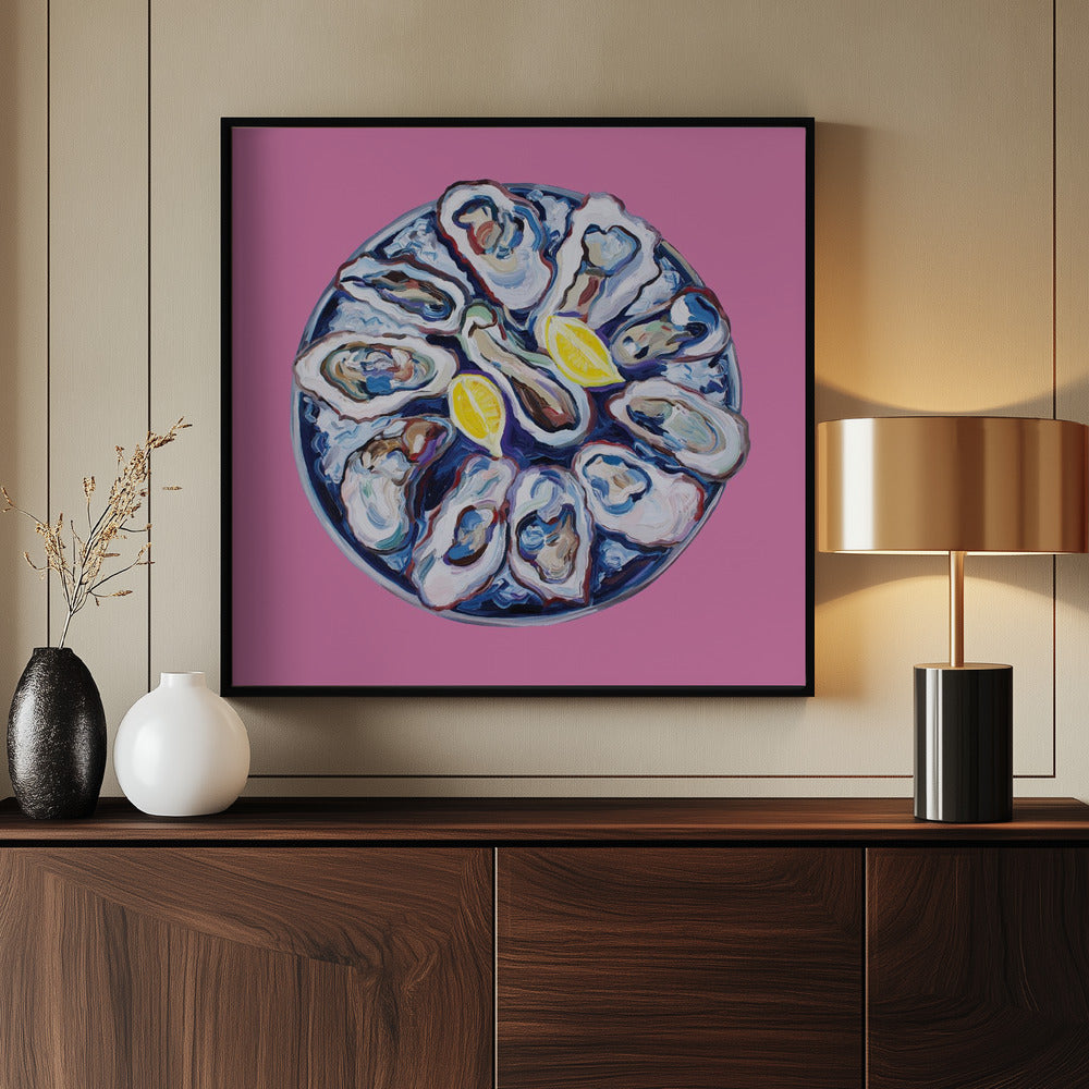 Oysters On a Plate Pink Poster