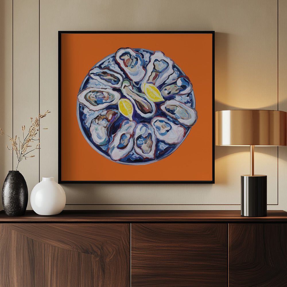 Oysters On a Plate Orange Poster