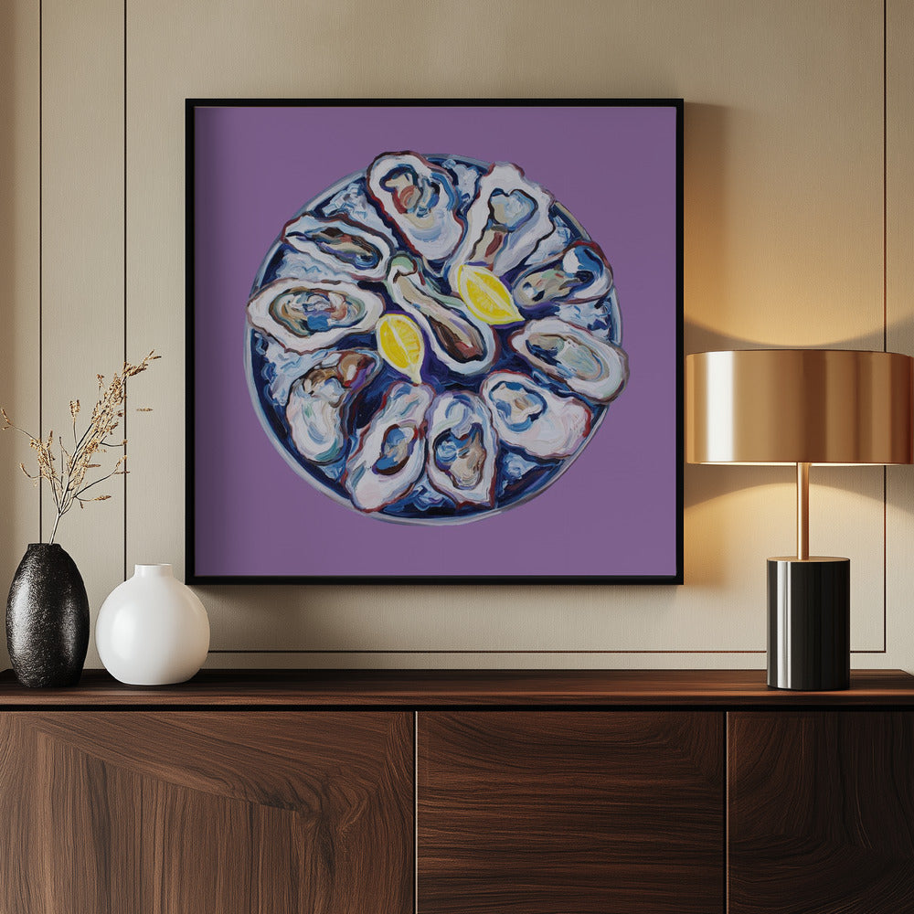 Oysters On a Plate Purple Poster