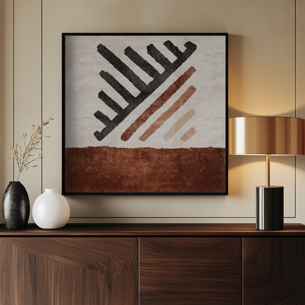 Geometrik Cizgili Kilim Kiremit Poster