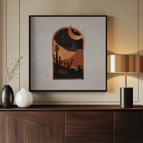 Window Desert Night and Moon Poster