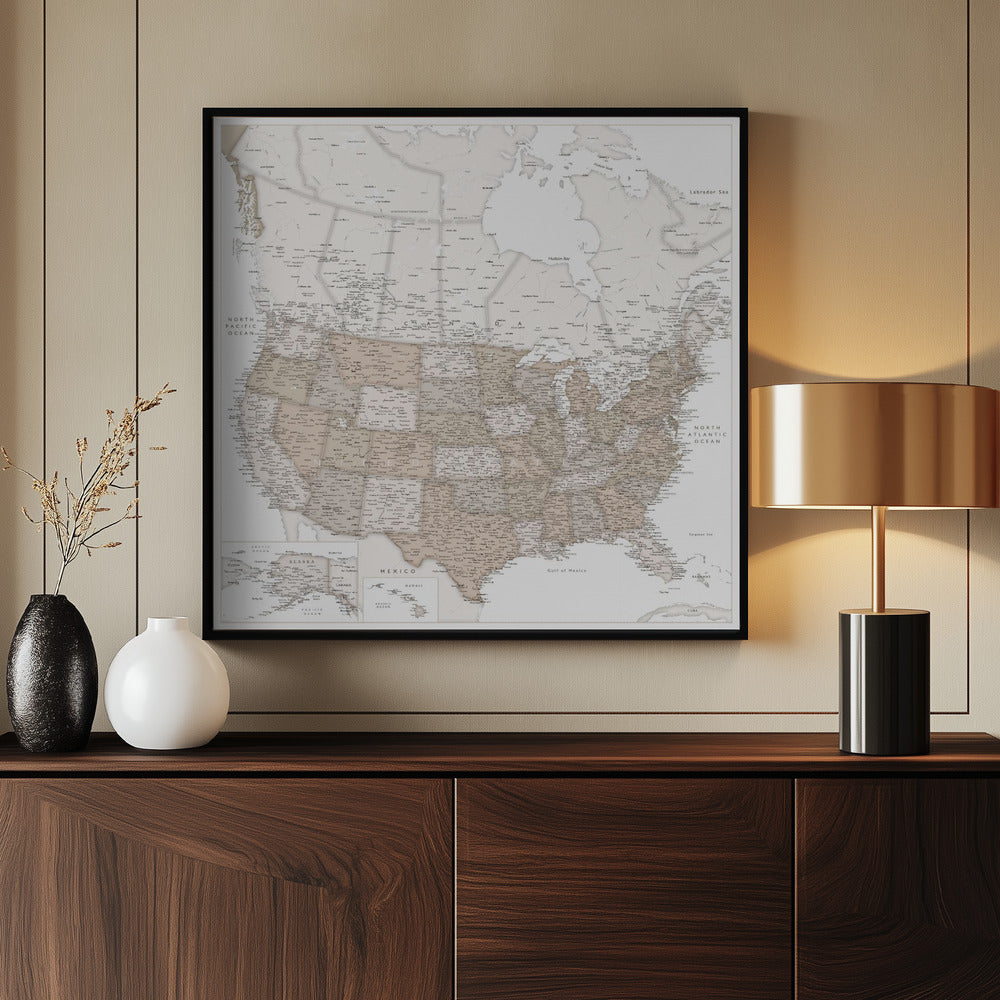 Highly detailed map of the United States, Louie Poster