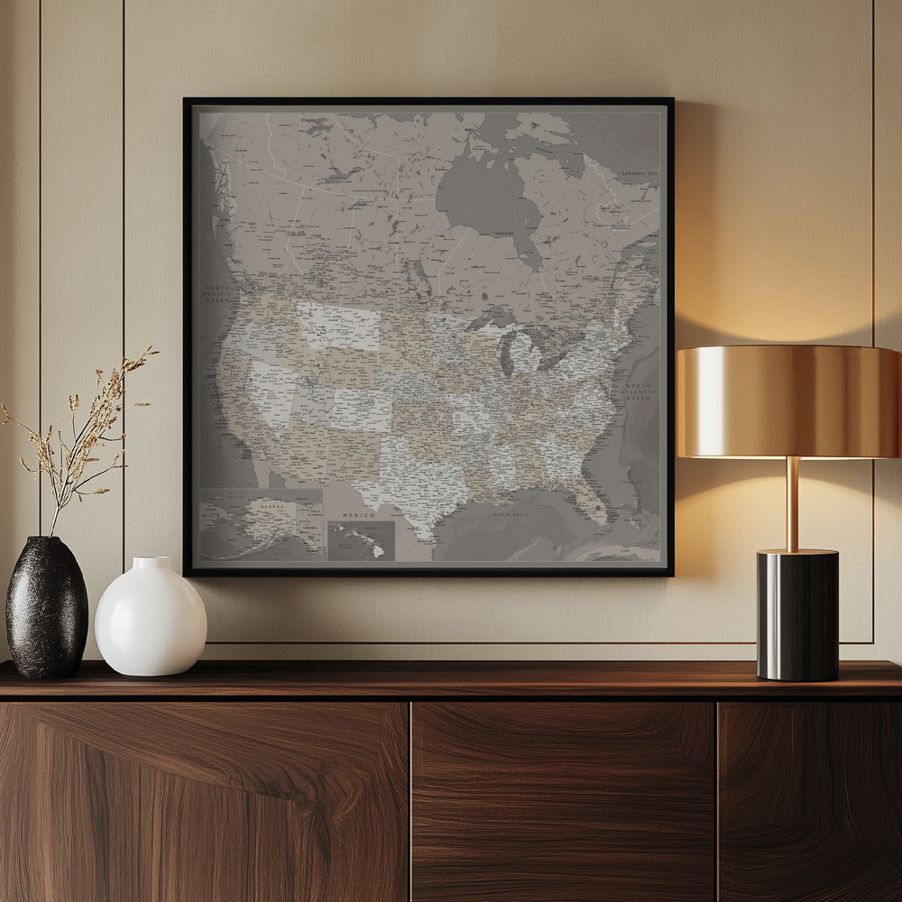 Highly detailed map of the United States, Davey Poster