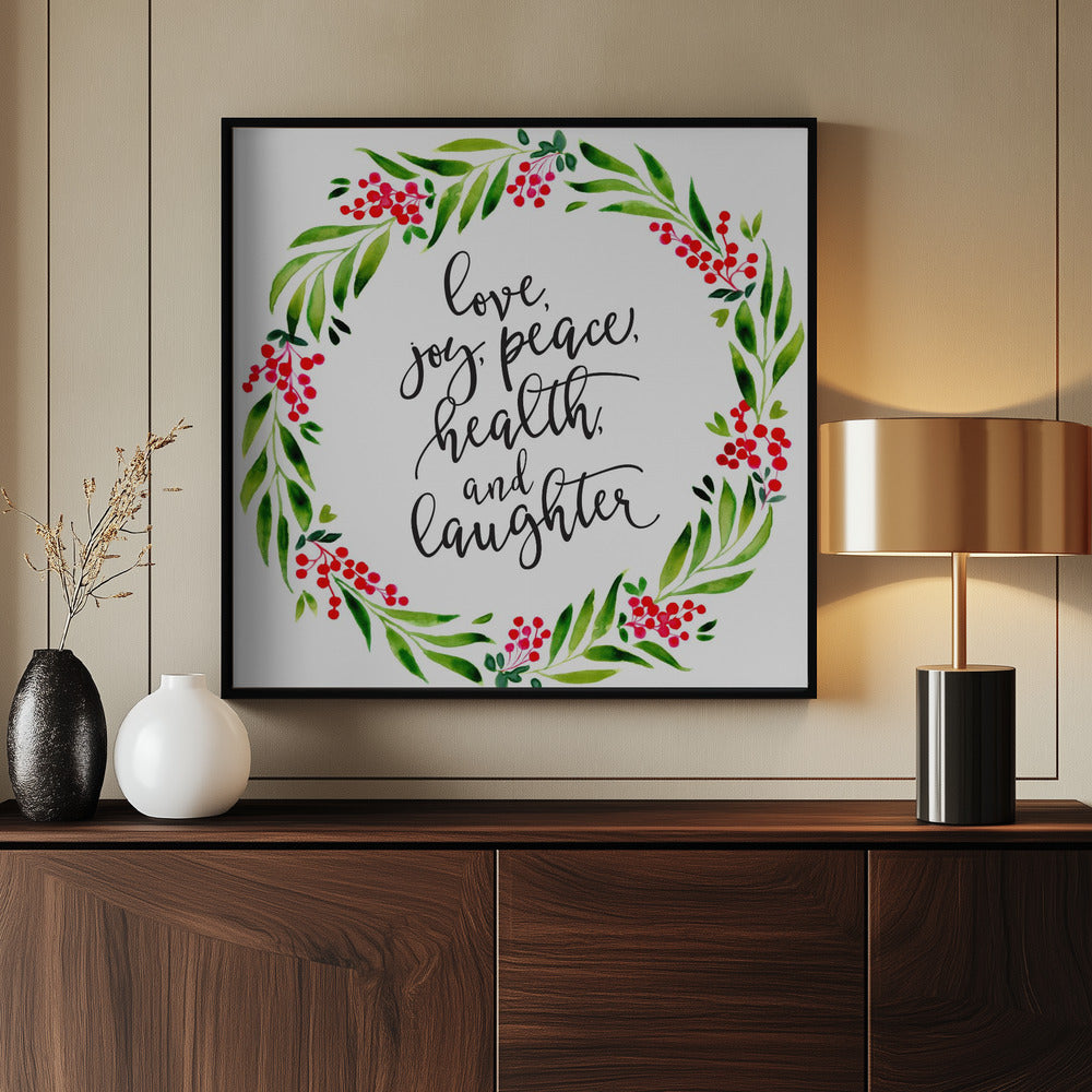 Watercolor wreath with holiday wishes Poster