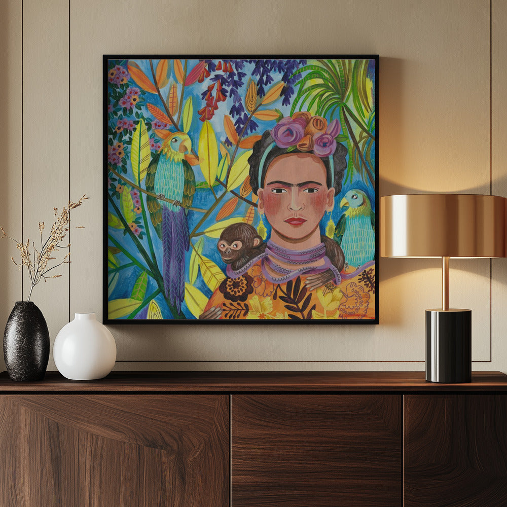 Frida and her parrots Poster