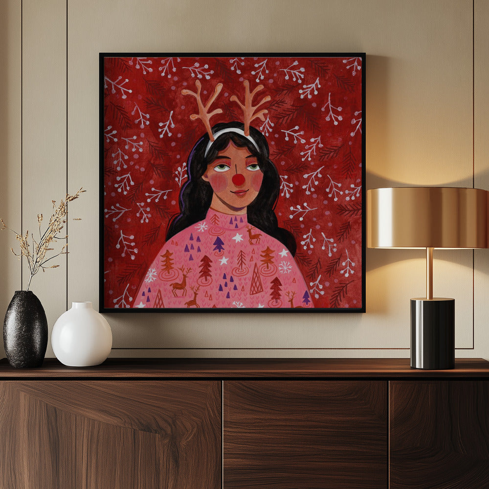 Modern abstract Christmas portrait woman Poster