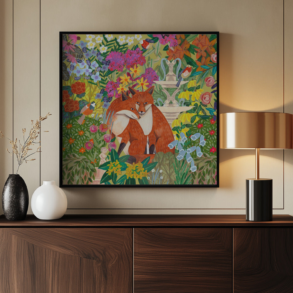 Foxes in the Garden Poster