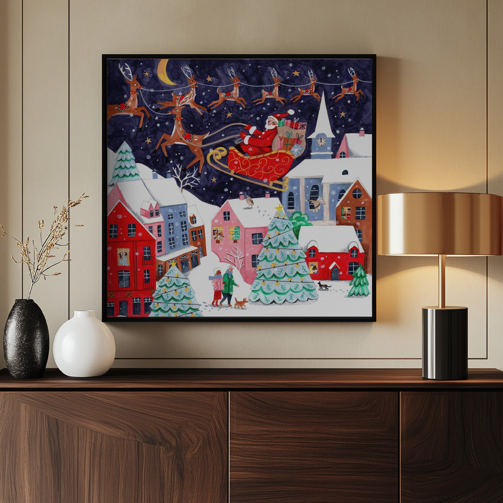 Santa and his Reindeers Poster