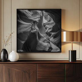 MONOCHROME ANTELOPE CANYON Rock Formation Poster