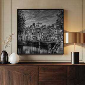 AMSTERDAM Idyllic impression from Singel - Monochrome Poster