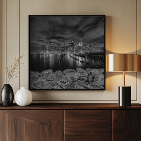 MANHATTAN SKYLINE Evening Atmosphere in New York City - Monochrome Poster