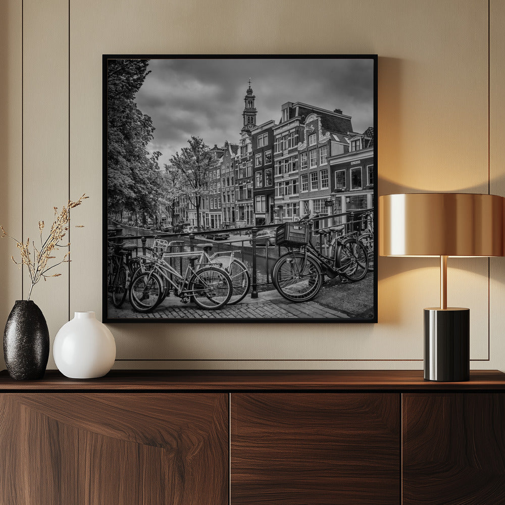 AMSTERDAM Flower Canal black &amp; white Poster