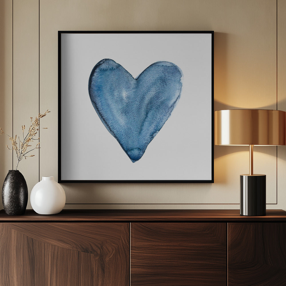 Watercolor heart blue Poster