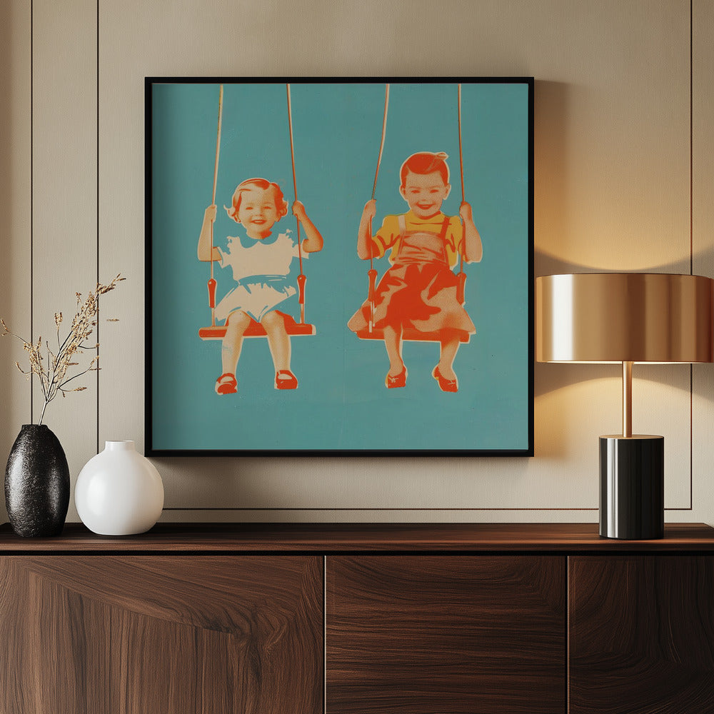 Two Little Girls On Swings Poster