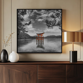 Vermilion torii of the Itsukushima Shrine on Miyajima - colorkey Poster