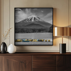 Charming Lake Shoji with majestic Mount Fuji - colorkey Poster