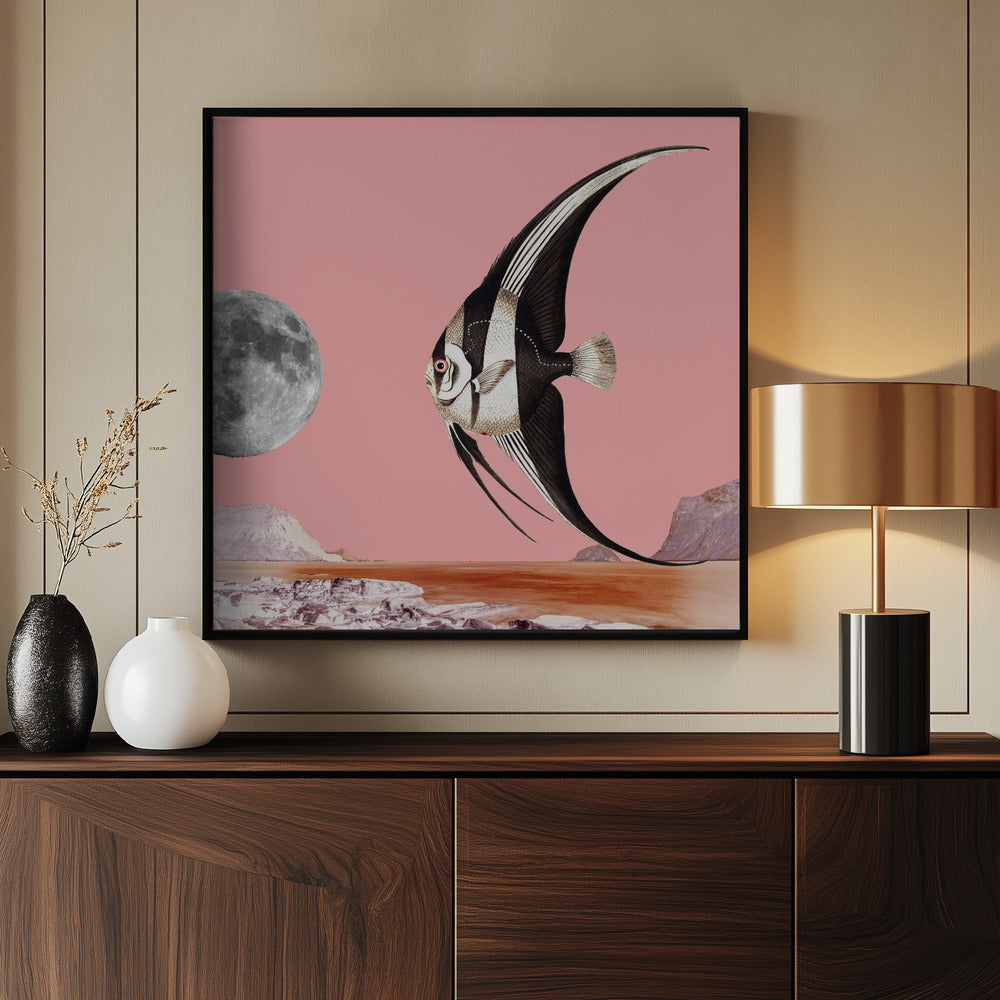 Plenty of Fish In the Sea Pink - Surreal Collage Poster