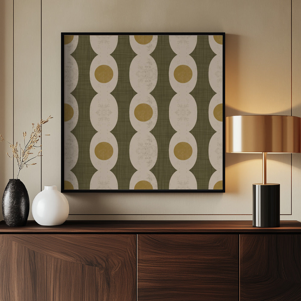 Retro Mod Geo Chain - Muted Olive - Mid Century Modern Poster