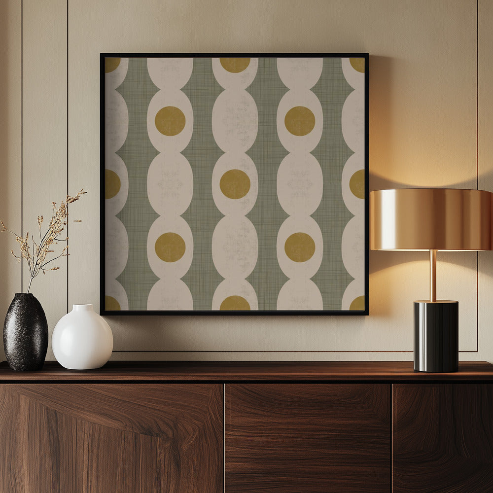 Retro Mod Geo Chain - Muted Olive - Mid Century Modern Poster