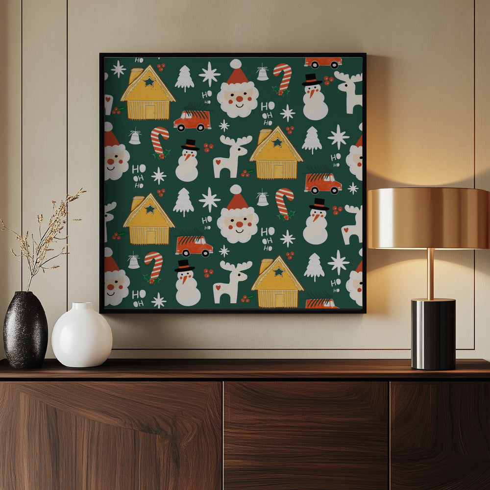 Holiday Christmas Santa Workshop Minimal Retro Green Poster