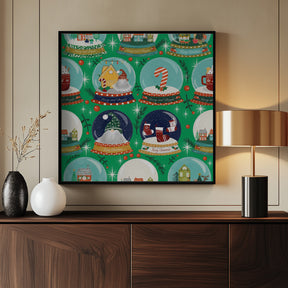 Christmas Snow Globe Green Poster