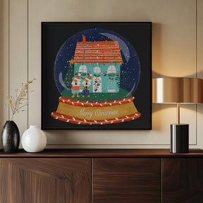 Christmas Snow Globe Village with Fox Family  - Merry Christmas Poster