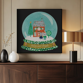 Christmas Snow Globe Village with Bear Family  - Merry and Bright Poster