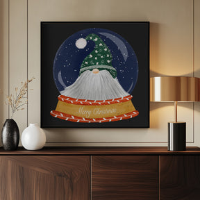 Christmas Santa Gnome Snow Globe - Merry Christmas Poster