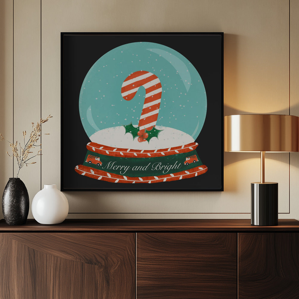 Christmas Candy Cane Snow Globe - Merry and Bright Poster