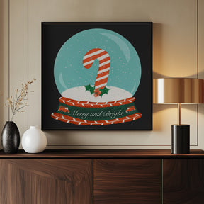 Christmas Candy Cane Snow Globe - Merry and Bright Poster