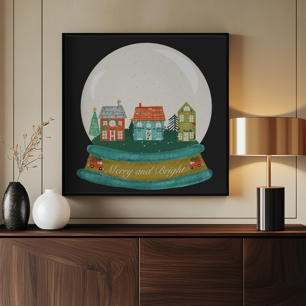 Christmas Village Snow Globe - Merry and Bright Poster