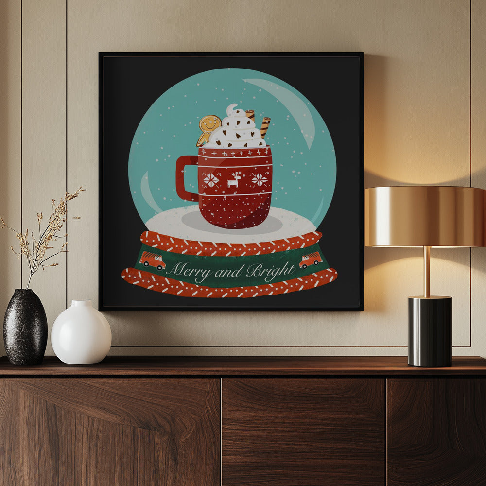 Hot Chocolate Snow Globe - Merry and Bright Poster