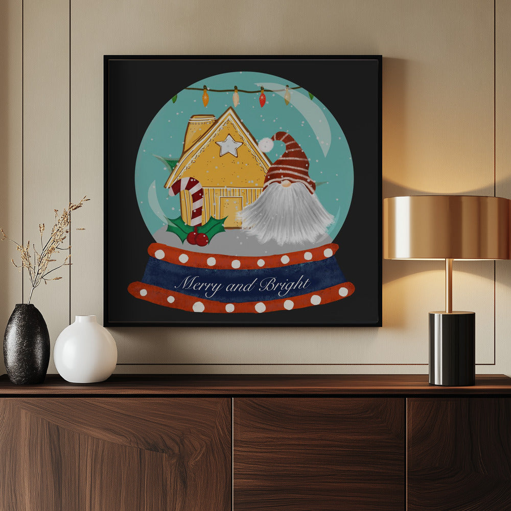 Santa Gnome Snow Globe - Merry and Bright Poster