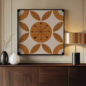 Atomic Floral Botanic Dots Ocher   Mid Century Modern Poster