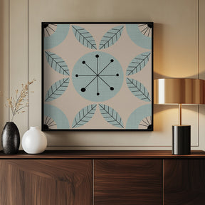 Atomic Floral Botanic Dots Baby Blue - Mid Century Modern Poster