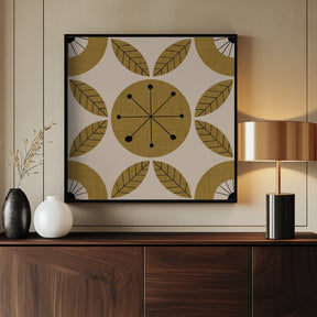 Atomic Floral Botanic Dots Mustard - Mid Century Modern Poster