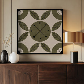 Atomic Floral Botanic Dots Olive - Mid Century Modern Poster