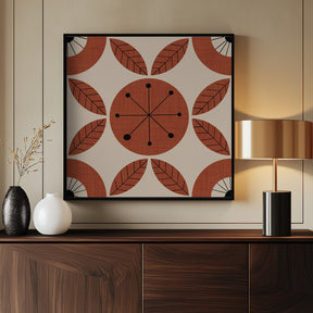 Atomic Floral Botanic Dots Rust Red - Mid Century Modern Poster