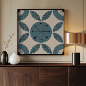 Atomic Floral Botanic Dots Slate Teal Mid Century Modern Poster