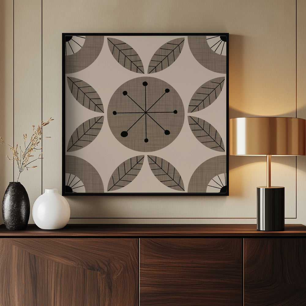 Atomic Floral Botanic Dots Taupe - Mid Century Modern Poster