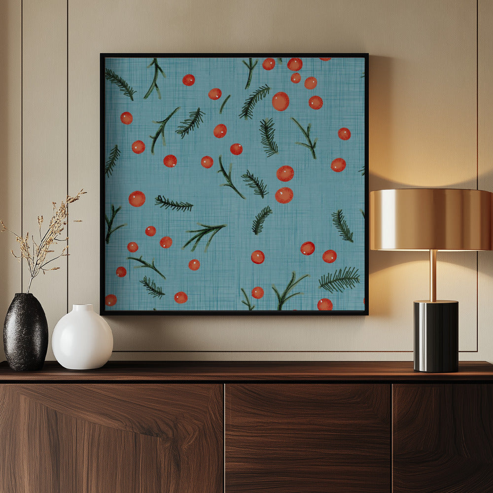 Holiday Branches &amp; Berries Baby Blue Poster