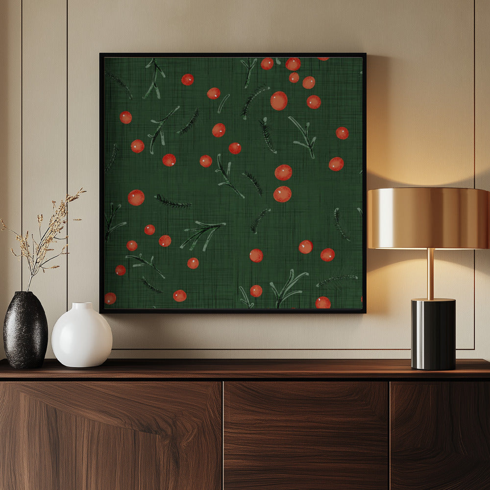 Holiday Branches &amp; Berries Green Poster