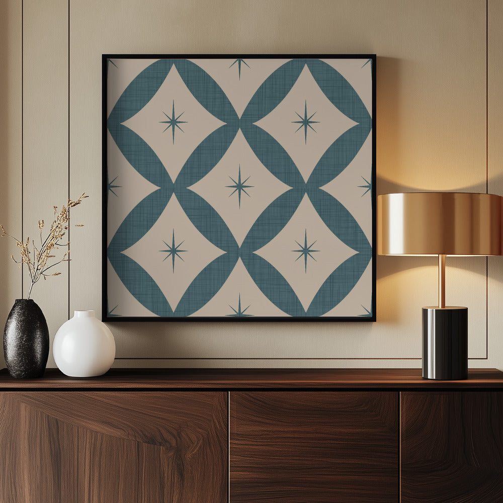 Atomic Star   Mid Century Starburst Slate Teal Poster