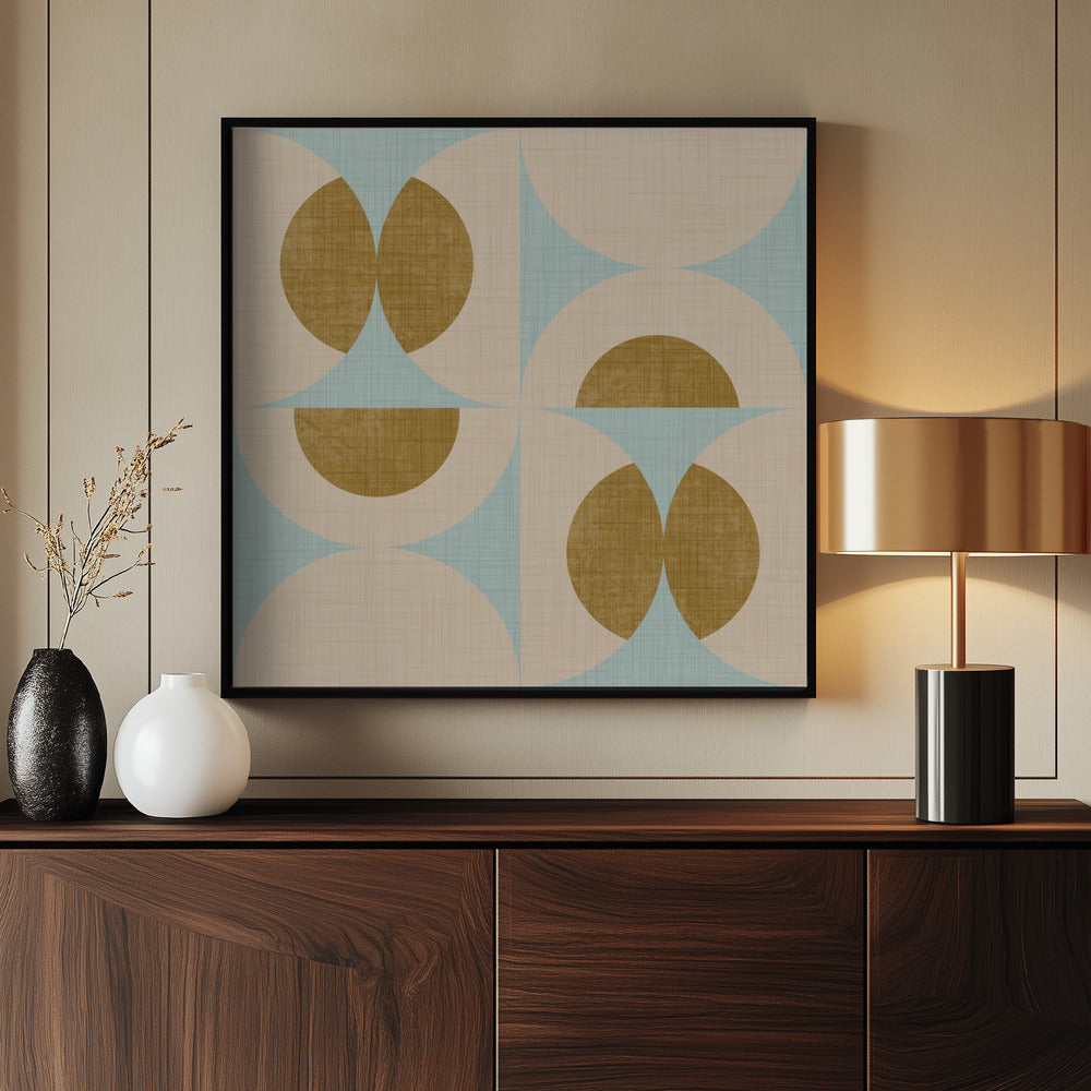 Retro Vintage Circle Fusion - Mid Century Orbs Baby Blue - 50s Geometric Poster