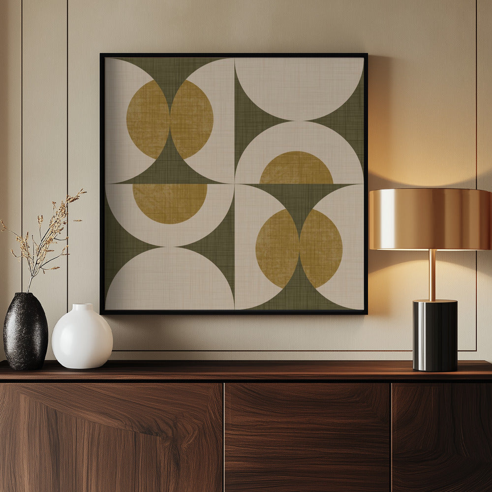 Retro Vintage Circle Fusion - Mid Century Orbs Olive - 50s Geometric Poster