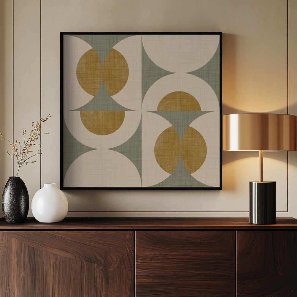 Retro Vintage Circle Fusion - Mid Century Orbs Sage - 50s Geometric Poster