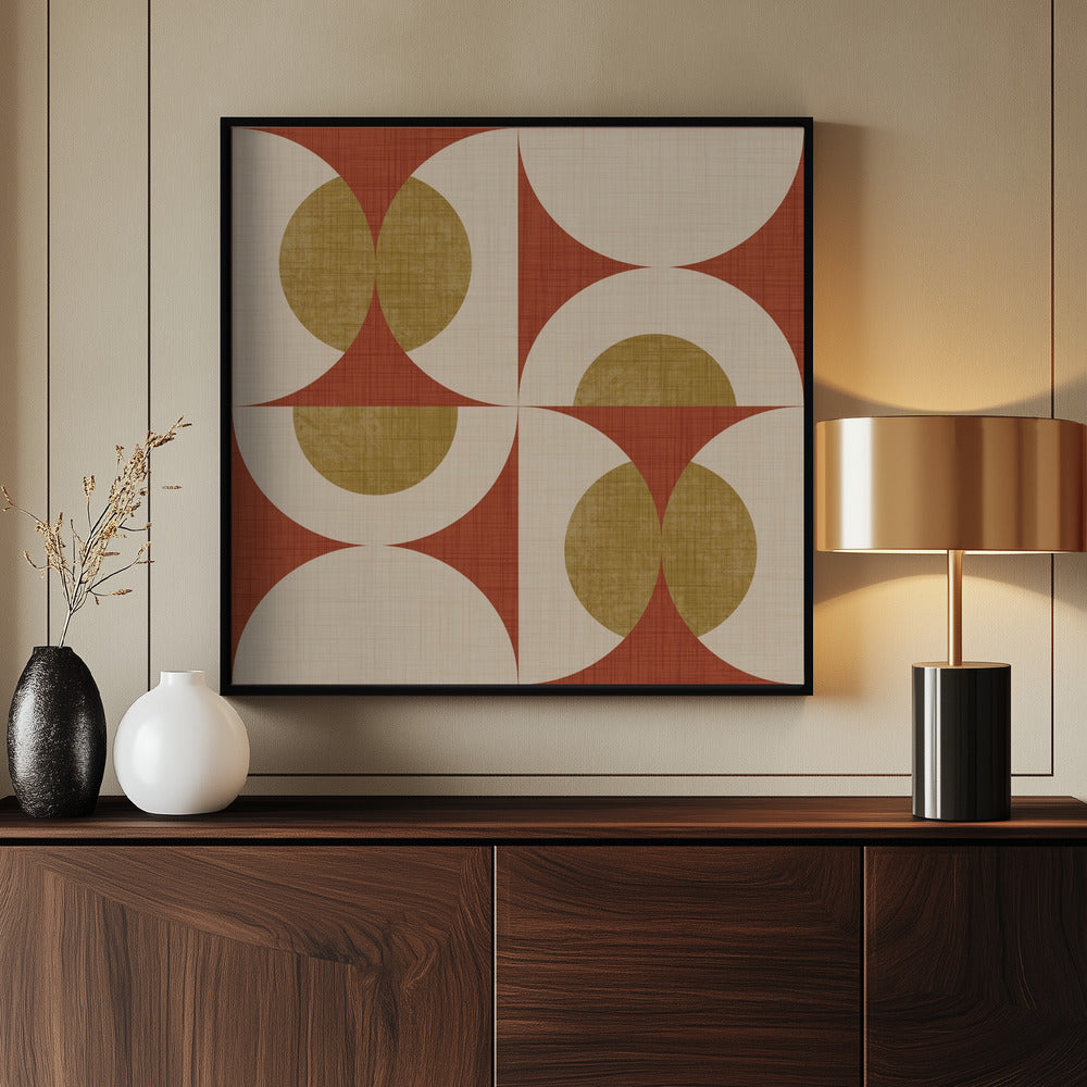 Retro Vintage Circle Fusion - Mid Century Orbs Rust Red - 50s Geometric Poster